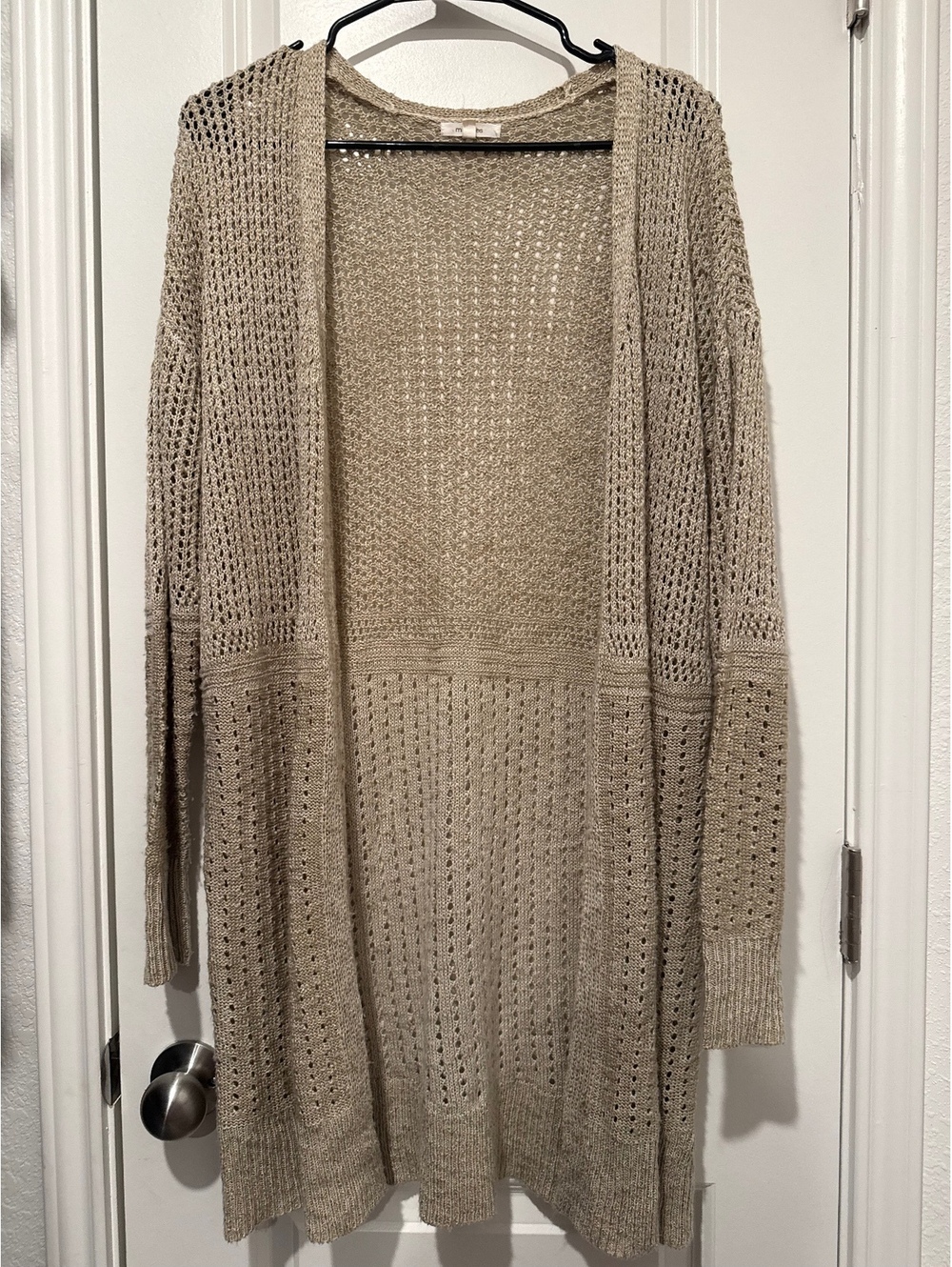 Maurices Women's Long Open-Front Beige Knit Cardigan, Size Large
